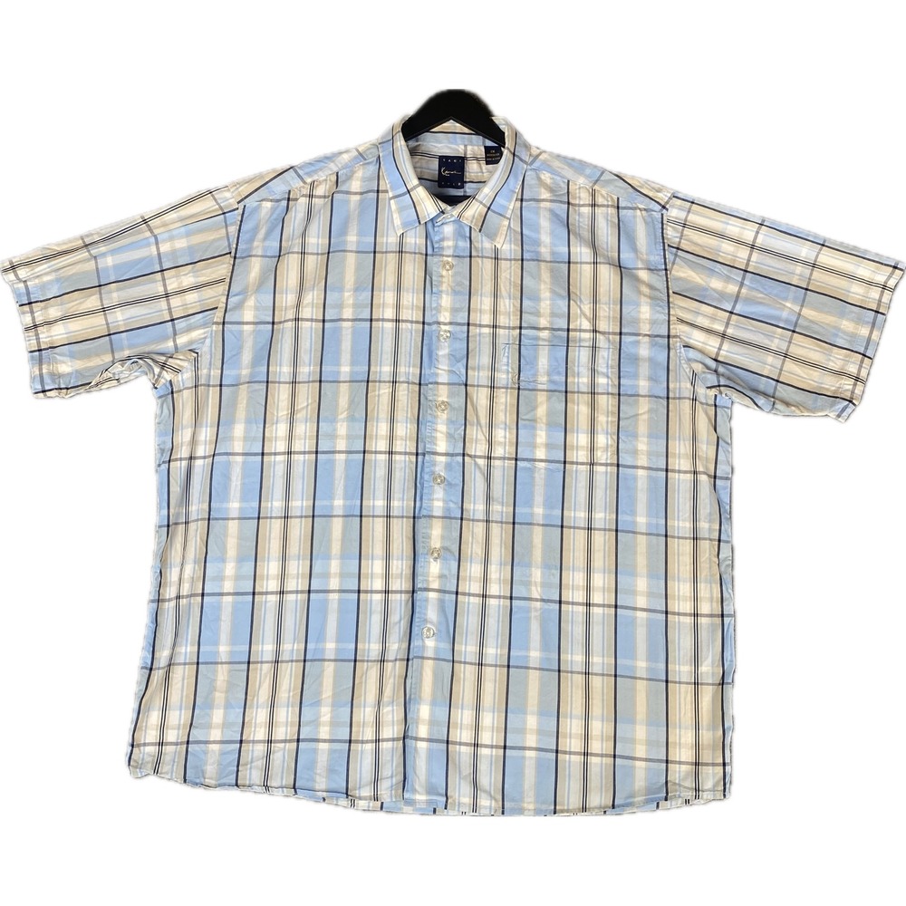 Karl Kani  Mens Button Down Plaid Shirt Short Sleeve 2X Blue Vintage 90s Hip Hop